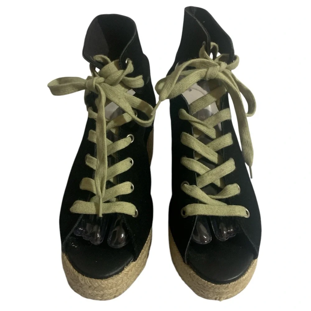 Ecote Black Espadrille Wedge Sandals 8